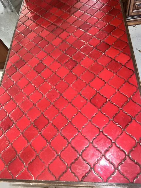 Vintage Antique Dining Table Red Tile Real Wood