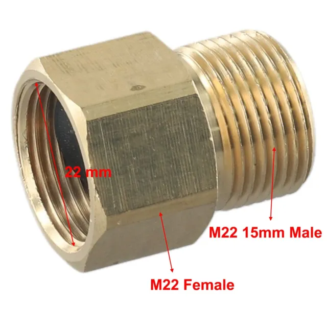 Adaptateur métrique sans tracas M22 mâle vers M22 femelle lave-pression laiton