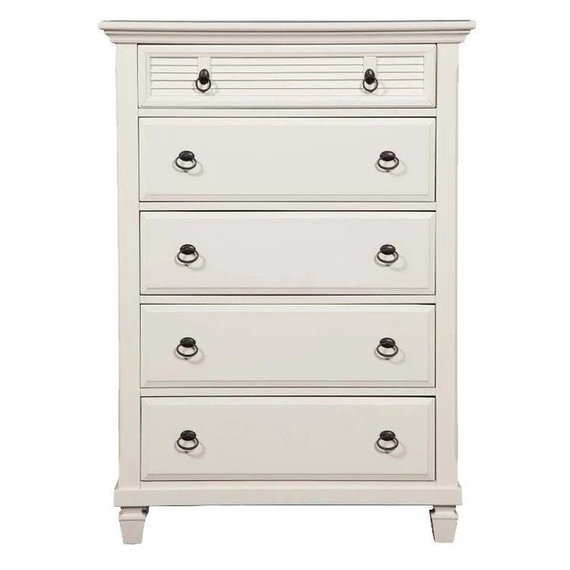 Pine Wood 5 Drawer Chest in White White 5-drawer