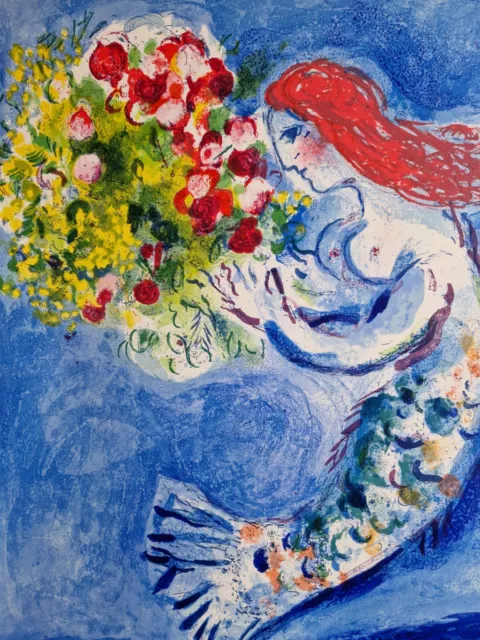 Affiche ancienne originale Marc Chagall - Nice Soleil Fleurs. 1962 2