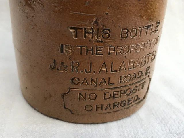 J. & R.J. Alabaster Canal Road E. London ginger beer stoneware bottle c1890-1920