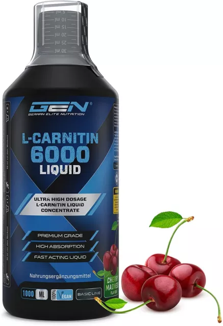 L-Carnitine 6000 Liquid - 1000 ml - Hochdosiert mit 6000mg / Tag - Vegan Kirsche