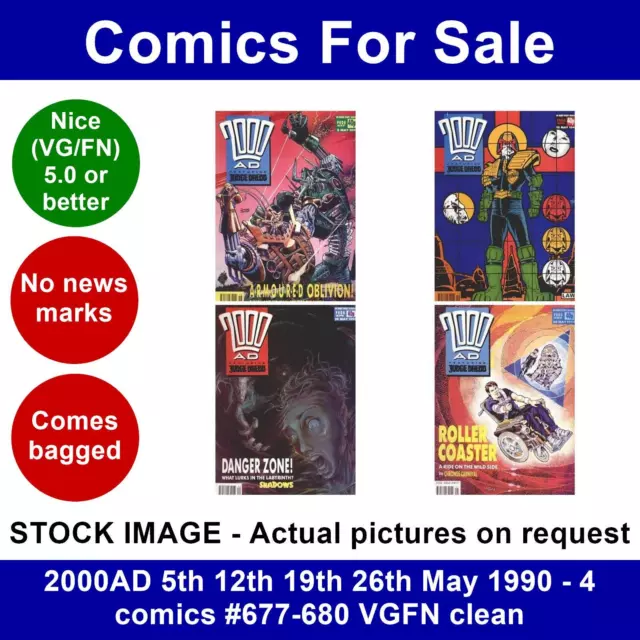 2000AD 5th 12th 19th 26th May 1990 - 4 comics #677-680 VGFN clean