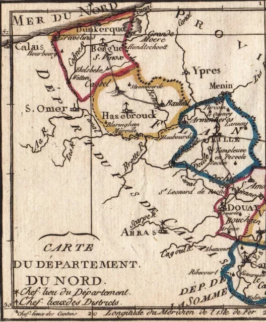 Carte Géographique XVIIIe Département Du Nord 1793 Révolution Française