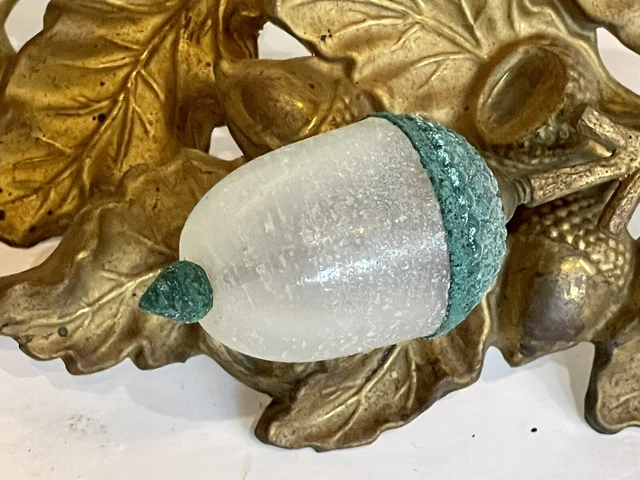 PAIR Rare Antique Victorian Glass Acorn Gilt Brass Curtain Drapery Tie Back 2