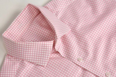 J. Hilburn Pink Checked Spread Collar Slim Fit Dress Shirt Size: 17/35