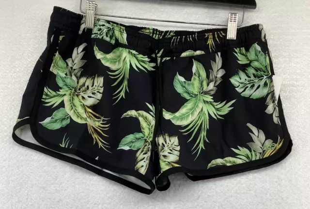 Rip Curl Womens Palmetto 3 Drawstring Leaf Print Black Board Shorts Size Small