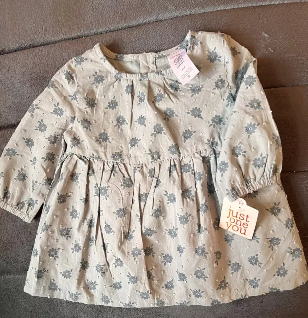 NWT Carters BABY GIRL CHRISTMAS DRESS Blue w/ Flowers 3 M Long Sleeves Infant