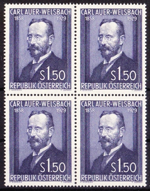 Österreich 1954 ANK 1015, Mi 1006 Welsbach ** 4er-Block postfrisch