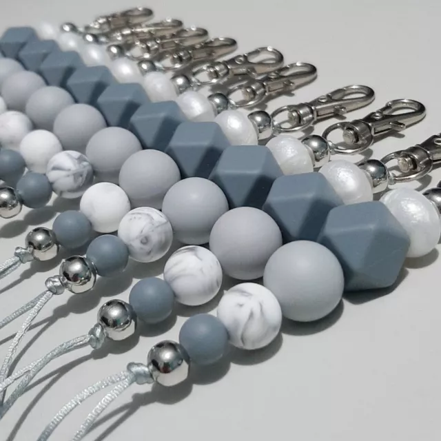 Silver Accent Silicone Bead Keyring Keychain Bag Tag Bling Beaded Teacher Gift