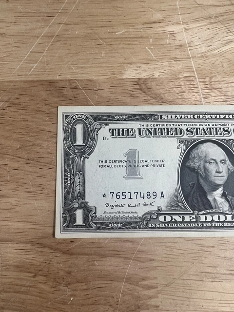 1957 A Uncirculated Silver Certificate Star Note Blue Seal 1 Dollar Bill 2