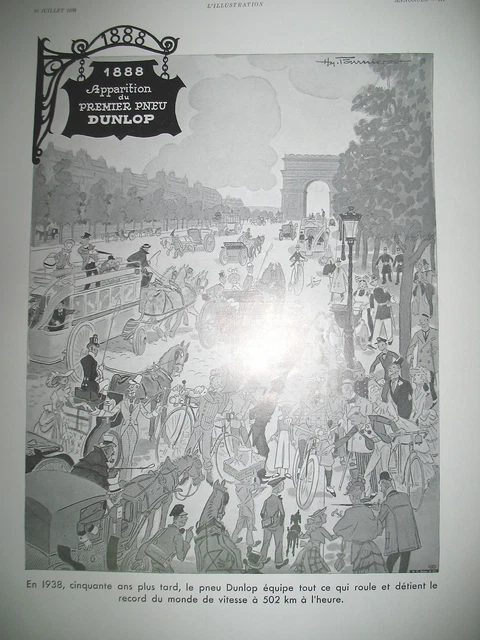 Publicite De Presse Dunlop Pneu 1888 Illustration Fournier French Ad 1938