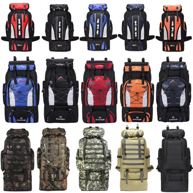 80L/100L Outdoor Hiking Military Tactical Backpack Rucksack Camping Trekking Bag