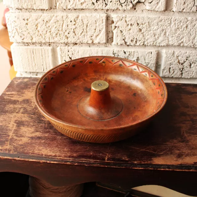Vintage Wood Carved Nut Bowl, Round Shallow Wooden Dish, Serving Bowl.