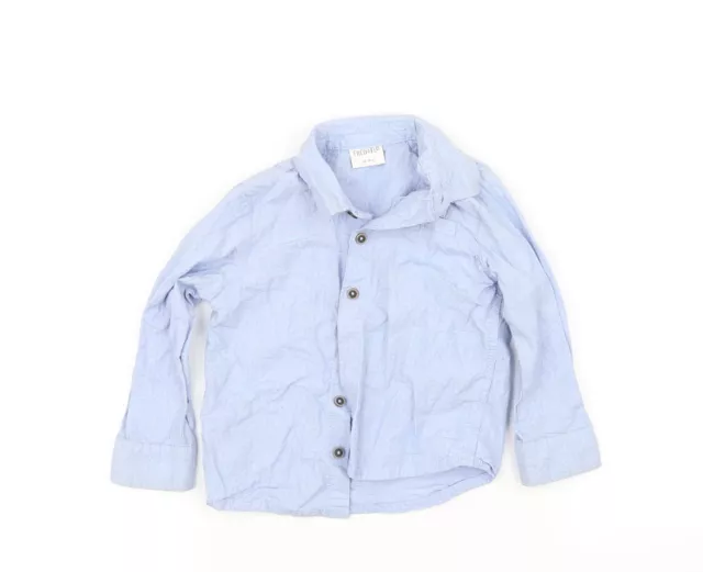 pre worn Boys Blue Cotton Basic Button-Up Size 12-18 Months Collared