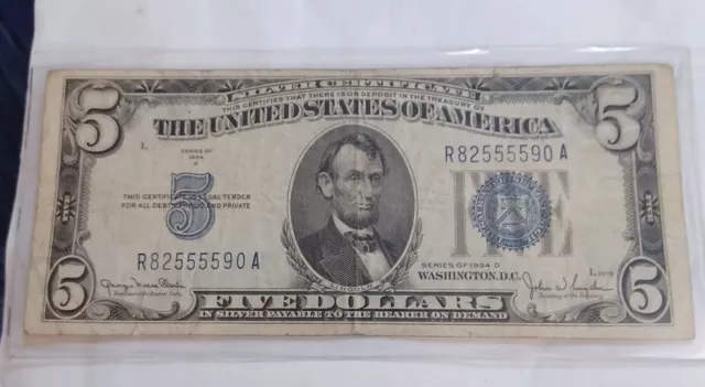 1934 D $5 Five Dollar Silver Certificate Blue Seal Note