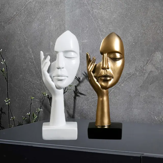 2pcs visage abstrait sculpture bureau café artisanat décoration doré et blanc