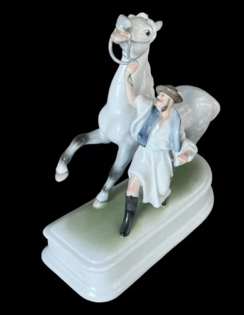 HEREND Hungarian Porcelain - Dappled Grey Horse Figurine - HORSE W TRAINER #5588