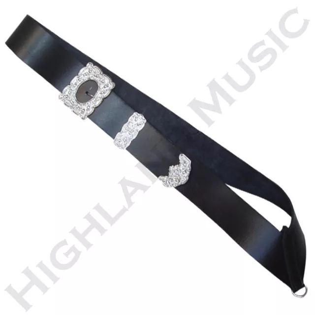 HM Drummer Cross Belt with Silver Thistle Buckle Black Leather Kilt Belts