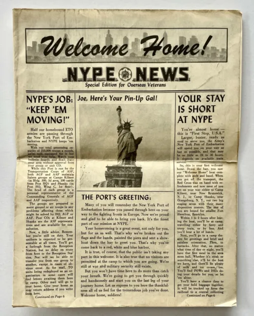 1945 Welcome Home Soldiers NYPE News Vintage New York Newspaper WWII Military