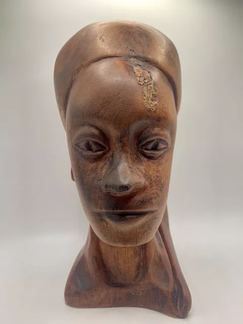 Vintage Young Female Bust, African Carving, Makonde Polished Wood Tribal
