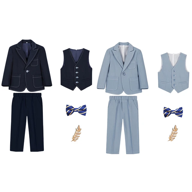 Costume Cravate Enfant Costume Garçon 5 Pièces Gentleman - Chemise Gilet Pantalon Nœud Papillon Broche Mariage Baptême Vêtement Cérémonie Baptême Mariage