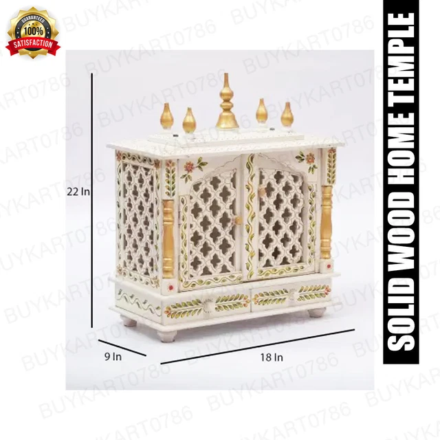 Handcrafted Solid Wooden Temple For Home Office Pooja Arti Prayer With 2 Drawer