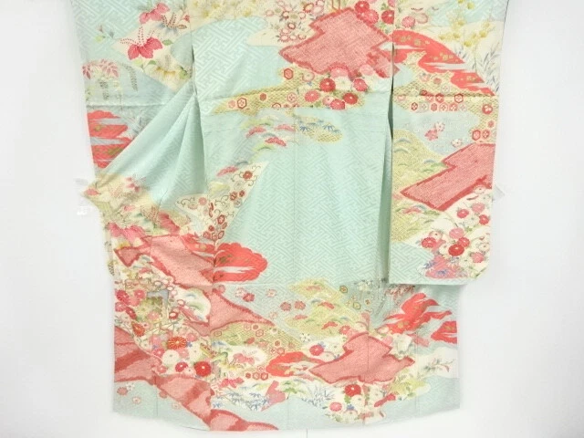 44764# JAPANESE KIMONO / ANTIQUE FURISODE / EMBROIDERY / SHIBORI / CARRIAGE &amp