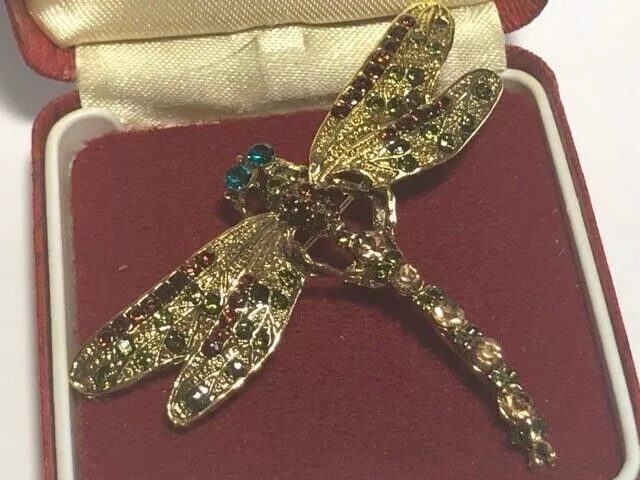 Vintage Style Art Nouveau Crystal DRAGONFLY BROOCH PIN