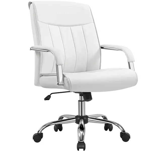 Office Chair Leather Computer Desk Chair Adjustable Swivel Chair for Study White