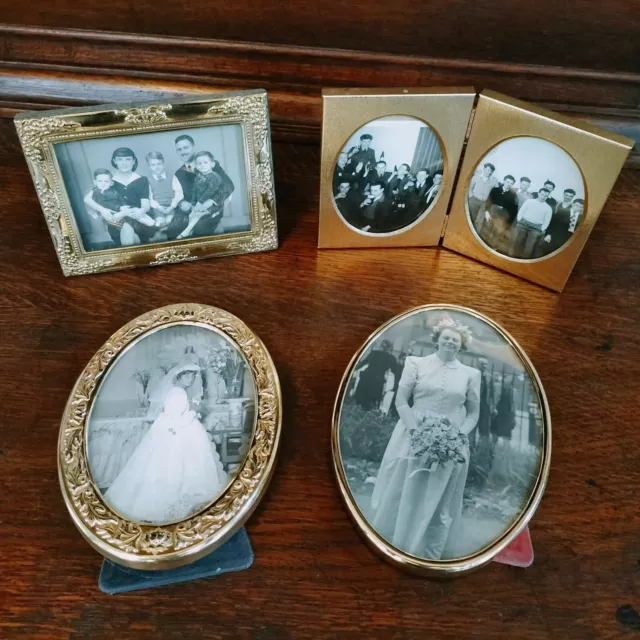 Lot Vintage Retro Gilt Brass Photo Frame,Genuine Old Period Portrait,Ornate,Oval