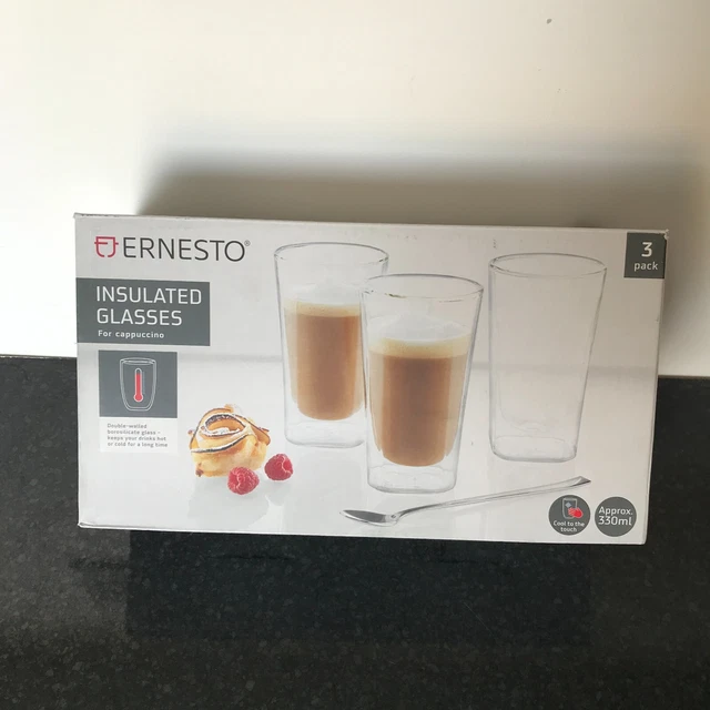ERNESTO INSULATED GLASSES x3 SEALED coffee latte macchiato double