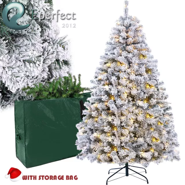 7.5ft Pre-lit Snow Flocked Artificial Christmas Tree with LED Warm White Lights