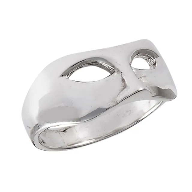 Opera Mask Bandit Phantom Eye Cutout Ring .925 Sterling Silver Band Sizes 7-10