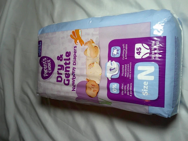 Parent's Choice Dry & Gentle Diapers Size Newborn 45 Count Umbilical Shaped