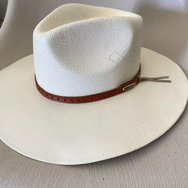 Tombstone 15X handwoven Straw Cowboy Hat size 54- 6 3/4 cream off-white cognac