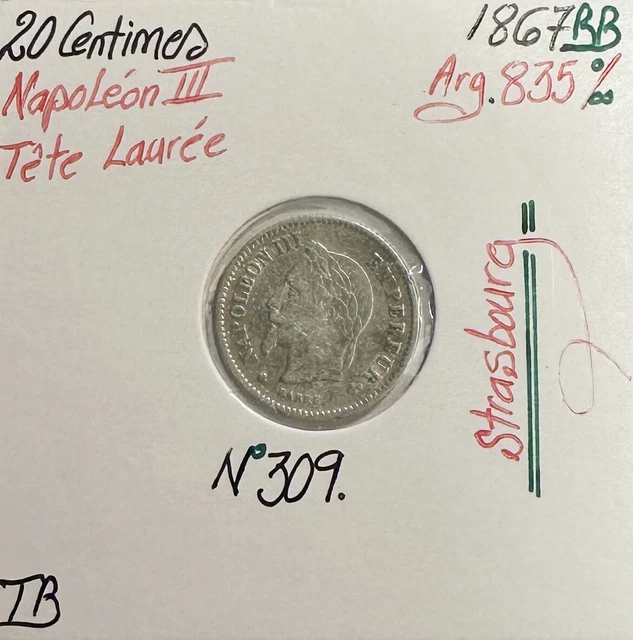 20 CENTIMES NAPOLEON III - 1867BB - Pièce de monnaie en Argent // TB (REF 2)