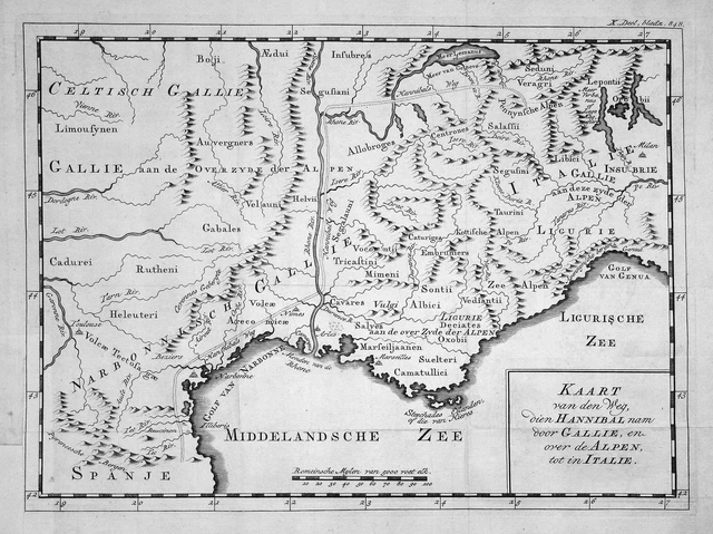 1750 Hannibal Alpine Crossing Alpenüberquerung Mappa Incisione Engraving