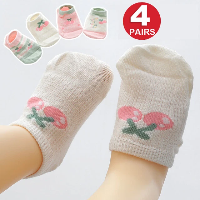 4Pairs Baby Girls Cotton Ankle Socks Kids Summer Mesh Thin Breathable Boat Socks