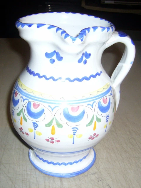 VINTAGE PITCHER 8" SPAIN HAND PAINTED Pottery Art Ceramic Glaze
