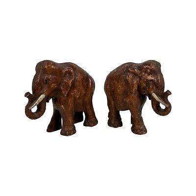 Set Of 2 Vintage Hand Carved Wooden Elephants Heavy Paperweights 1.5 Lbs. Each!!