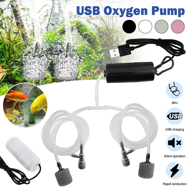 USB Mini Oxygen Air Pump Aquarium Mute Energy Saving for Fish Tank 2 Air Stone