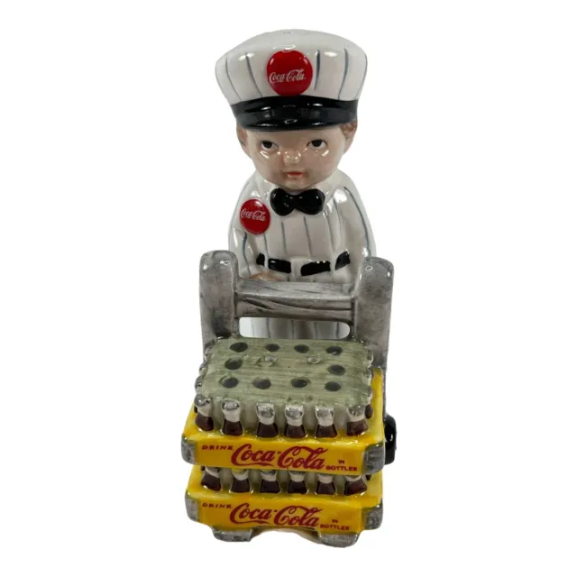 Vintage Enesco Coca Cola Delivery Boy Man and Cart Salt and Pepper Shakers