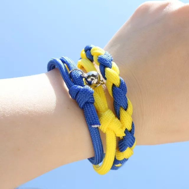 Yellow Blue Wristband Handmade Adjustable Rope Strand Jewelry 3 Pack