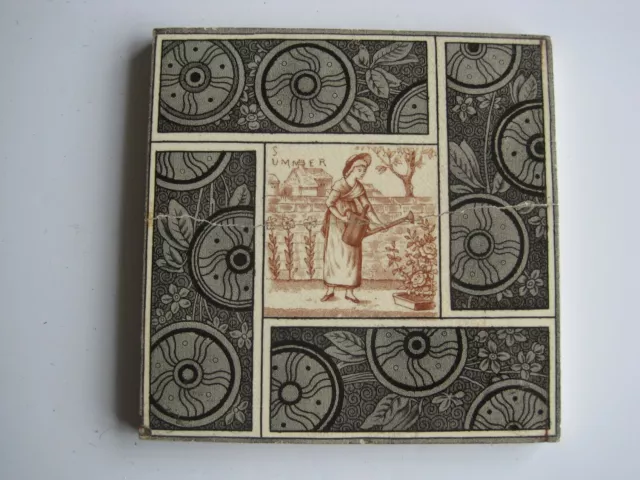 Antique Victorian 6" T & R Boote / Kate Greenaway Seasons Tile "Summer" C1881
