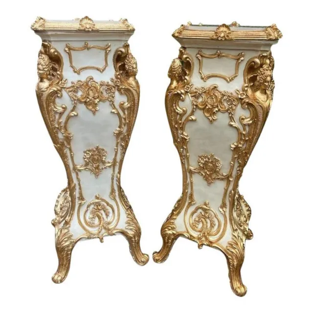 Italian Baroque Style  Columns/Pedestals in White and Gold: A Magnificent Pair