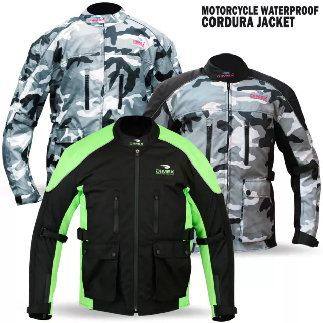 New Mens Motorcycle Waterproof Cordura Textile Jacket Motorbike Camo Hiviz Green