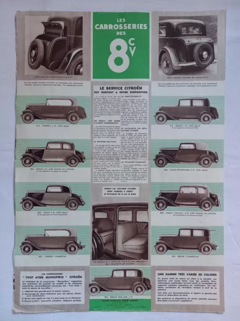 Anciennes affiches & dépliant publicitaires auto CITROËN 1934 carrosseries 8 cv