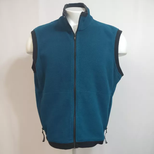 VTG REI Windbloc Fleece Vest Mens Large Teal Polartec Full Zip Pockets Logo Y2K