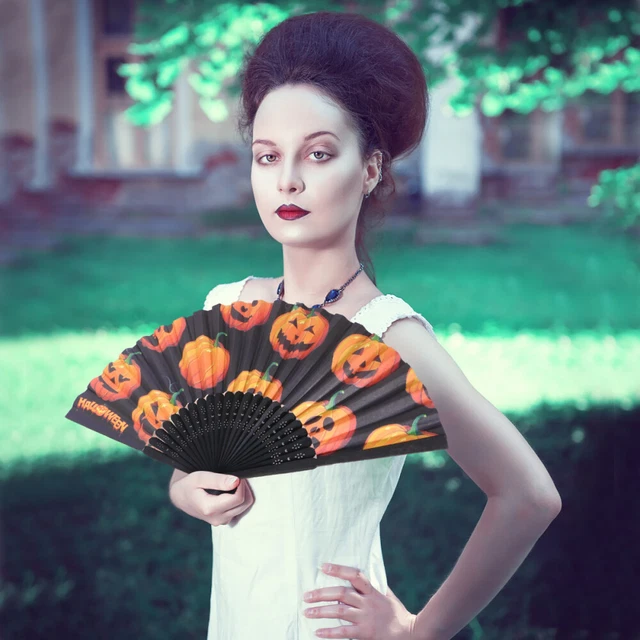 3 PCS Halloween Folding Fans Handheld Round Fold Fan